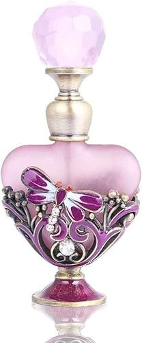DNCG Botella recargable de perfume portátil, atomizador de perfume, peltre de libélula vintage y botella de perfume de vidrio con regalo de diamantes for mujer, amigos
