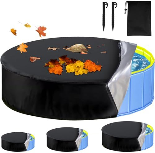 COZII Round Dog Pool Cover, Portable Pet Swimming Pool Cover Dustproof, Foldable Pool Cover with Drawstring, Ground Studs, Pet Bathtub Protective Cover for UV, Leaves, Butterflies, 80×20CM, CZ-01