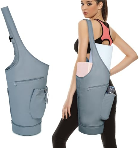 sportsnew Yogatasche mit Grosser Öffnung Yogamatte Tasche mit Nassfach und Flaschentasche Damen Verstellbarer Schultergurt Yoga Tasche für Pilates, Blau (Patent Angemeldet)