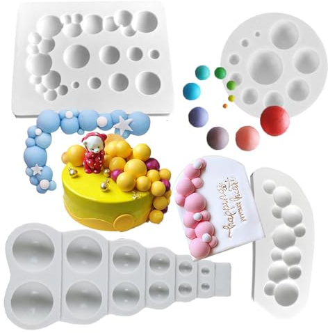 Ainvhh 4 PCS Pearl Fondant Mold 3D Bubbles Ball Semi Sphere Chocolate Silicone Molds DIY Cake Decorating Sugar Lollipop Mold for Candy