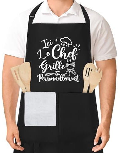 Halinuia - Delantal de cocina para hombre de barbacoa, aquí, el CHEF rejilla personalmente delantal personalizado, profesional para hombres y mujeres, ajustable delantal de cocina profesional con