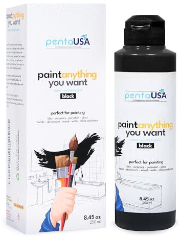PentaUSA Vernice Multisuperficie - Per Legno, Mobili da Cucina, Ceramica, Metallo, Piastrelle - Opaca, Lavabile & Senza Primer (Nero, 250ml)