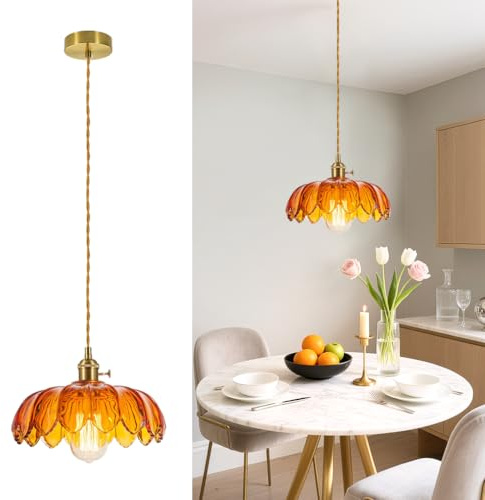 TONGNIDA Lámpara de cristal Lotus, lámpara de latón E26/E27, altura ajustable hasta 1,5 metros, estilo industrial vintage (amarillo)