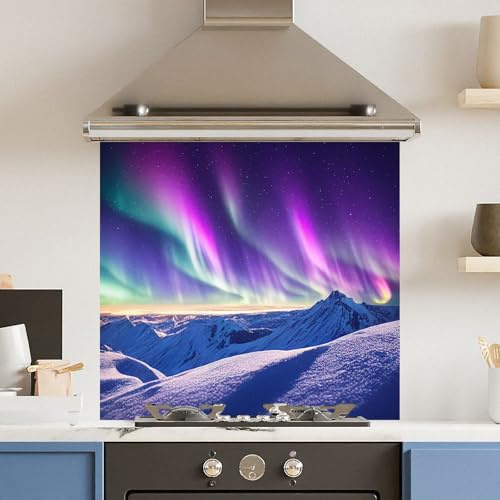 Toughened 6mm Glass Kitchen Splashback 70 x 65cm Colourful Northern Lights Heat Resistant Back Splash for Cookers Hob