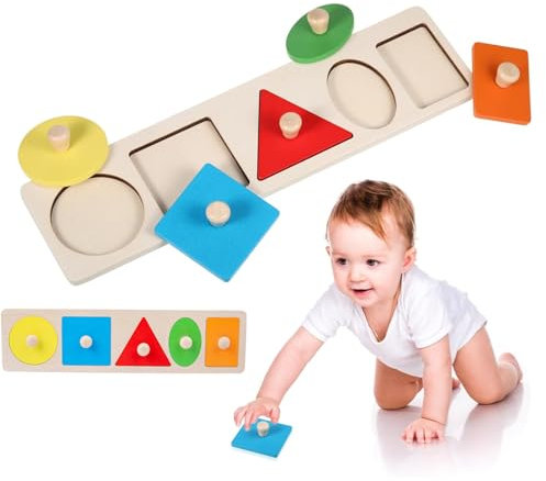Geometrisches Holzpuzzle Montessori - Baby Steckpuzzle Mit Mehreren Formen - Lernspielzeug Geschenk für Kindergarten und Vorschule