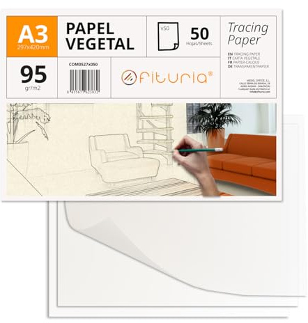Pauspapier, A3 Pauspapier mit glänzender Oberfläche, 50 Blatt 95 g/m², starkes Pauspapier für technische Zeichnungen und Bastelarbeiten, säurefreies Papier – Ofituria (50 Blatt)