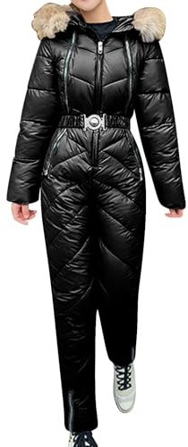 LZPCarra Skianzug Damen Einteiler Wasserdicht | Skioverall Damen Warm | Skibekleidung Set Schneeanzug Mit Kapuze Jumpsuit Zweiteilig Bodysuit Eng Skianzüge Thermo Schneeoverall Fleece Outdoor Skisuit