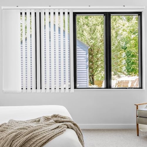 Graywind Manuelle Lamellenvorhang Komplettset nach Maß, Lichtfilterung Vertikaljalousien Innen Stange Steuerung, Schienen-Lamellen-Set Lamellenvorhänge für Terrasse Glasschiebetüren, Waffle Weiß