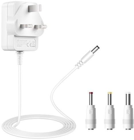 Tonton 12V DC Power Supply Adapter 1.8M(6ft), 1A 12W AC/DC Power Adapter Cord, Power Plug DC Male 5.5x2.1mm with 3 Tips for LED Strip Light, CCTV Camera, BT Speaker, GPS, Webcam, Router (White)