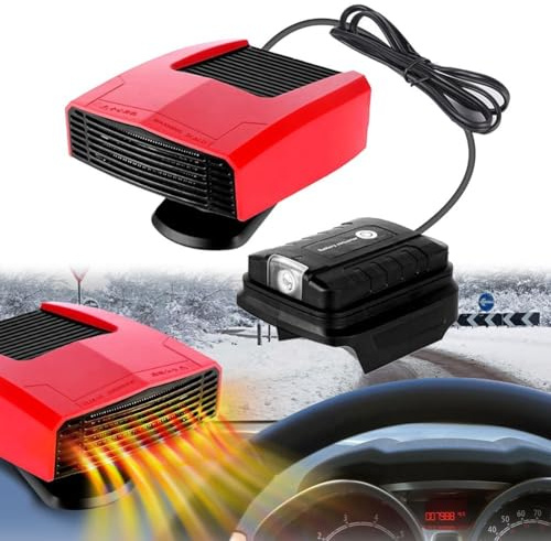 HpLive Termoventilatore per auto, sbrinamento, rotazione a 360°, sbrinatore, due porte USB, adattatore per batteria da 18 V (senza batteria)