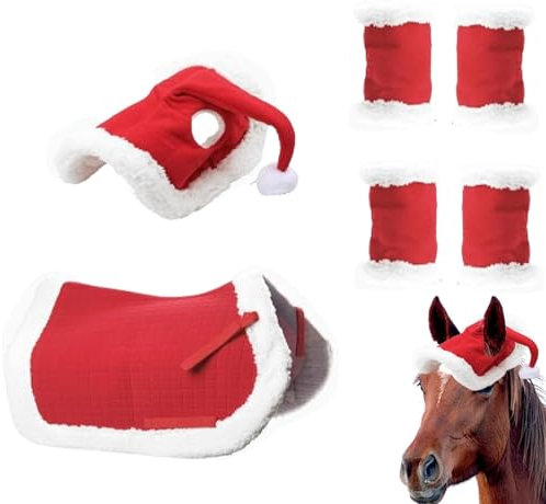 Weihnachtskostüme für zum Anziehen - Weihnachtskostüm Zubehör für - Stehwickel Weihnachtsmann Pferdemütze Sattelunterlage Protektoren Reitsport Dekoration für Weihnachten