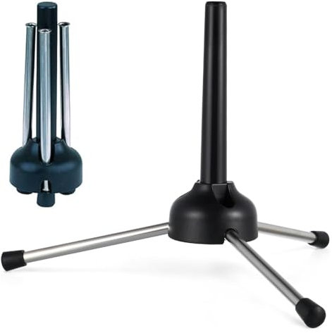 AOMiGT Tragbarer Trompetenständer, Schwarz Leichter Stativ Trompetenständer Halter, Trompeten Instrumenten Zubehör, Halterung für Blasinstrumente, Dreifuß, Klappbarer Ständer für Trompete Oboe Flöte