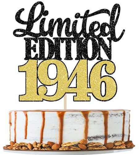 SYKYCTCY 1 Pack Limited Edition 1946 Cake Topper Glitter Happy 80th Birthday Cake Pick 80 Fabulous Cake Decorations for Cheers to 80th Birthday Wedding Anniversary Party Supplies