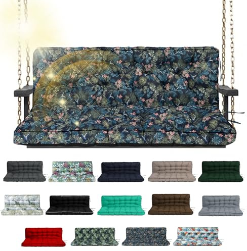 VKETU Porch Swing Cushion Three Seat, Waterproof Swing Cushions Replacement with Backrest, Outdoor Garden Furniture Patio 4 Thickened Cushions with Ties (Hummingbird, 40 x 55in)
