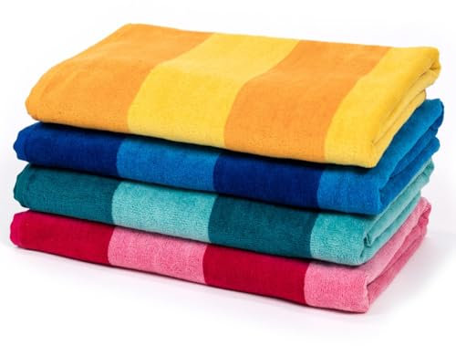 MOMOMUS Toallas de Playa Grandes Paquete de 4 - Tacto Velour, Rayas Cabana y Ultraabsorbentes - 86x155 cm