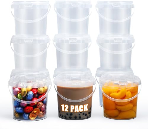 UMETASS Cubo de almacenamiento transparente con tapa, apto para alimentos, hermético y a prueba de fugas, recipiente de plástico estable, inodoro y vacío para alimentos (12 unidades, 1 L)