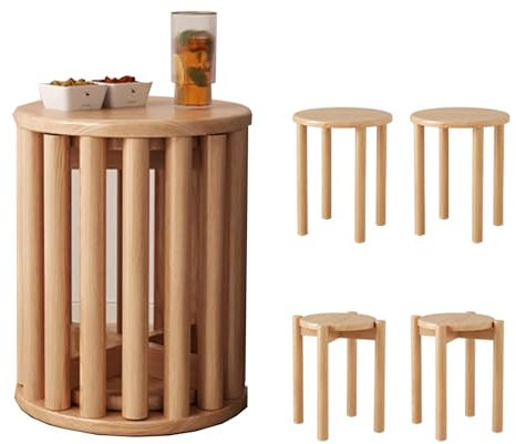 Stapelbar Hocker, Satzhocker, Stapelhocker, 4er-Set, Beistelltisch, 46 Cm Hoher Hocker, Montagefrei, Vielseitig Stapelbar, Rund,Natural