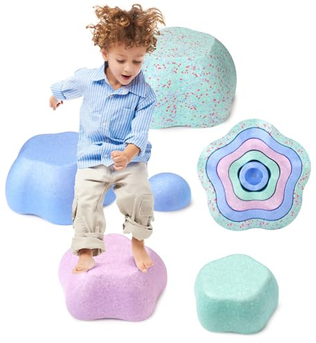 LESSETI 5 PCS Flower Stepping Stones for Kids, Colorful Stacking Balance Toys, Obstacle Course Coordination Game Toy for Toddlers 1-3, Indoor or Outdoor Play, Bath Toy, Birthday Gift for Age 4 5 6+