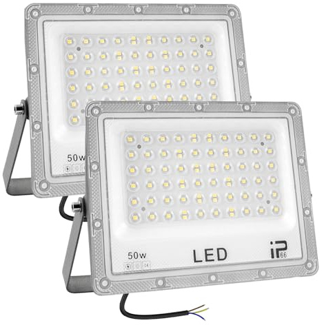 CREATESTAR Foco LED 50W 2 piezas, 4916LM 6500K Proyector LED Exterior,IP66 Impermeable 72 LEDs Super Brillante,Potente foco exterio para Jardín,Garaje, Terraza,Patio Trasero