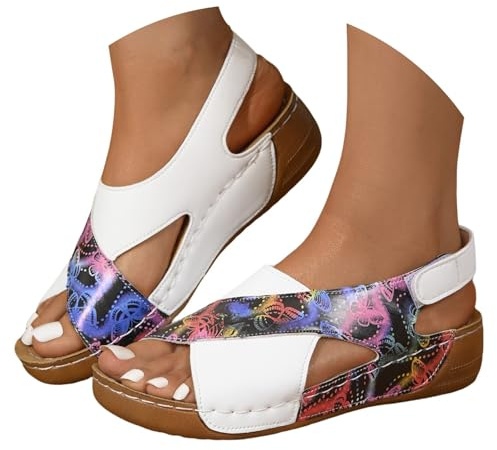 GENERICO Sandales Orthopédiques pour Femme Estivales Élégantes Légères Sandales de Marche Confortables Antidérapantes avec Semelle Compensée Lavables Plage Chaussures de Sport Douces