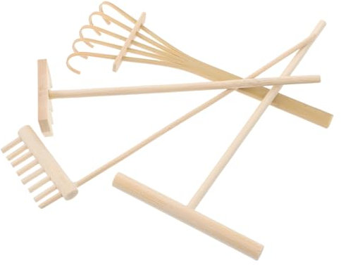 Toddmomy 4pièces Mini Outils De Jardin Zen Râteaux Bois pour Sable Accessoires De Décoration De Table Kit De Jardin Miniature pour Bureau Et Maison