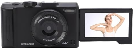 Yanmis Cámara Digital para Fotografía, 4k 48mp 18x Zoom Compacto Vlog Viajar Camara con Pantalla de 180 ° Pantalla de 3 , Función de la Cámara Web, la Cámara de Enfoque Automático, (Black)