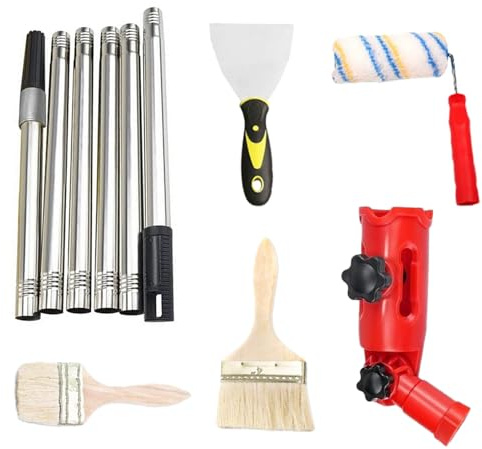 Paint Roller Brush - Multifunctional Paint Roller Set with Telescopic Rod and Brush - Facades Renovation Accessories for Doors Ceilings