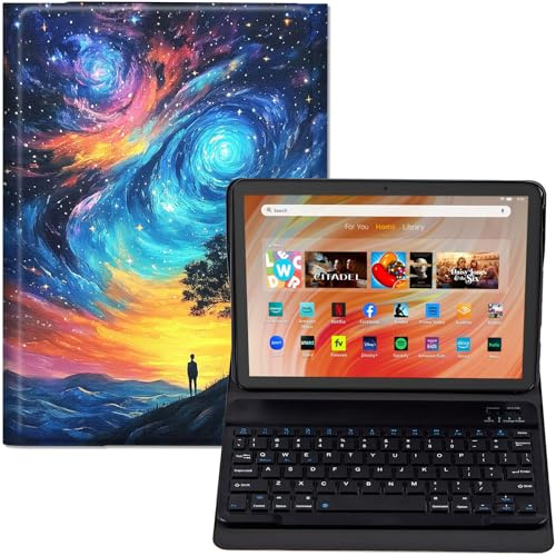 GYSYZJDH for Amazon Fire HD 10 Tablet Case with Keyboard (13th/11th Gen, 2023/2021, 10.1 Inch) – PU Leather Stand Cover, Detachable Bluetooth Keyboard, Protective Vast Sky Design