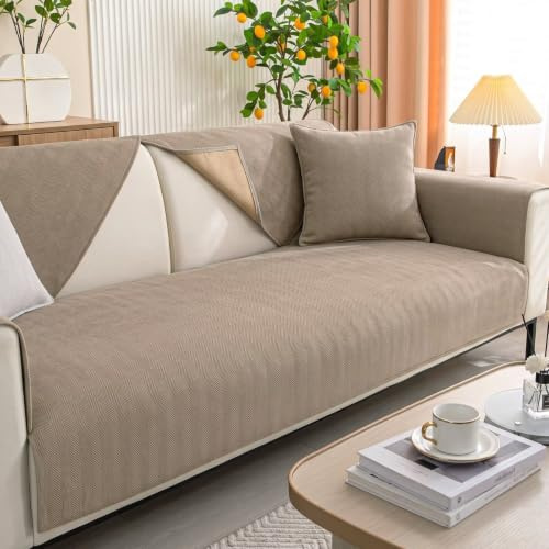 kuchenuten Sofaschoner rutschfest - Sofa Überzug L Form 1/2/3/4 Sitzer, Sofaschoner Couch Überzug, Sofa Überwurf, Kaffeemilch,70x150cm
