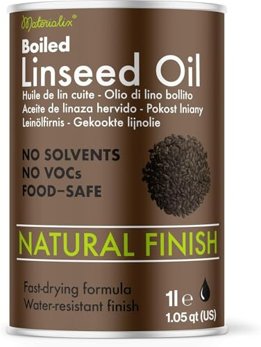Materialix Kokt Linolja - Snabbtorkande - Naturligt Träskydd och Vård för Bänkskivor, Skärbrädor, Huggkubbar, Dörrar och Karmar