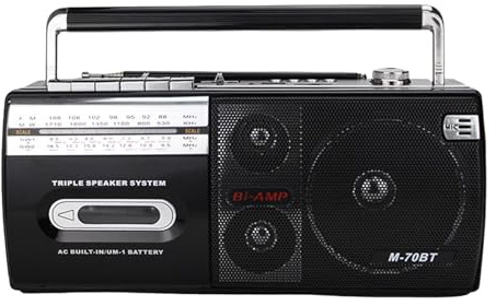 BaotyJie Lecteur de Cassettes Boombox, Robuste, pour la Maison ou l'extérieur, Multifonctionnel avec Haut-Parleur et Prise Casque, Design Vintage