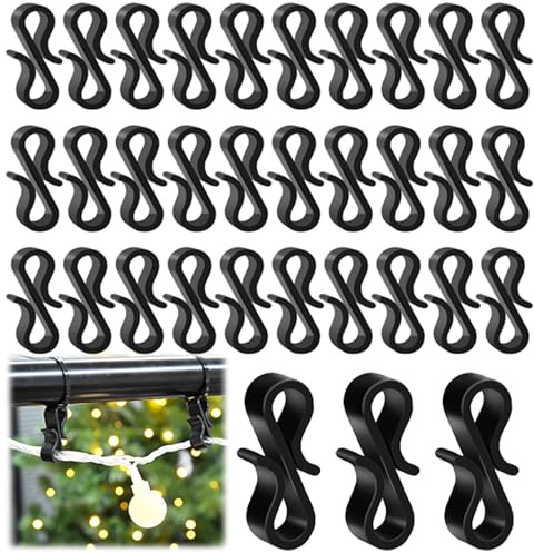 Gutter Hooks for Outdoor Lights, 120 Pcs Mini Christmas Light Clips Plastic S Hooks Clip, Black Gutter Clips Hanging Outdoor Fairy String Lights for Christmas Tree Home Decor