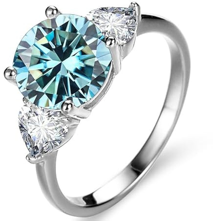 3ct D färg VVS1 Moissanite förlovningsring for kvinnor 925 sterling silver bröllopsring grön/blå/rosa diamantring med certifikat(Blue,9)
