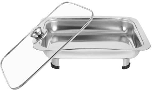 Garneck Plateau Service Inox Rectangulaire Réchaud Chauffe-Plats et Couvercle en Verre, pour Buffet et Repas en Collectivité