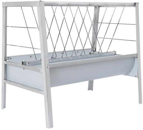 Ziegenfutterautomat, Futterautomat für Ziegen mit Heuraufe, 2-in-1 Futtertrog, 200L Fassungsvermögen, verzinkter Stahl, für Ziegen, Schafe, Alpakas, Rinder