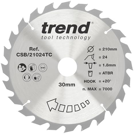 Trend CSB/21024tc Craftpro Sägeblatt 210 mm x 24 Zähne x 30 mm, silber/schwarz