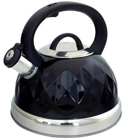 Voche® Black 3 Litre Stainless Steel Whistling Kettle with Diamond Design for Gas, Electric & Induction Hobs