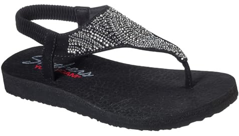 Skechers Damen Meditation New Moon Zehentrenner, Black Mitobuck/Smoke Rhinestone, 38 EU