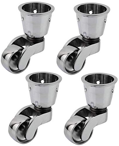 Juego de 4 ruedas de latón macizo con rueda de 28 mm – latón macizo auténtico, efecto cromado (color plata) – Montaje estilo taza – Sociedad británica
