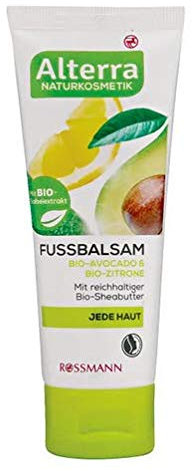 Alterra Naturkosmetik Balsamo per piedi bio avocado e limone biologico, con ricco burro di karitè biologico, nutre a lungo e garantisce piedi lisci.