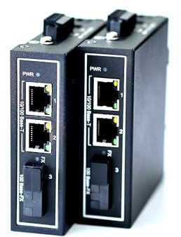 WIWAV WDH-2ET1FX-DC Lot de 2 convertisseurs de médias Ethernet industriel à 3 ports 10/100 Mbit/s avec rail DIN/montage multiple (sans ventilateur, -30 ℃ ~ 75 ℃)