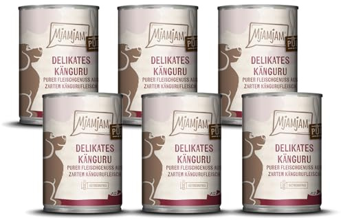 MjAMjAM - Premium Nassfutter für Hunde - purer Fleischgenuss - delikates Känguru pur, 6er Pack (6 x 400 g), getreidefrei mit extra viel Fleisch