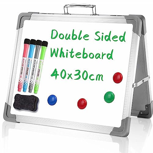Cyiecw Dry Erase Whiteboard 40 X 30 Cm, Abwischbar Wochenplaner Tragbare Doppelseitige Whiteboard Magnetisch, Wochenplaner für Kinder Student Zeichnung Homesschooling Home Office - Silber