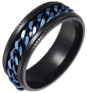 Yifnny Spinner Ring, Edelstahl Kette Spinner Ring Zappel Ring Verflechtungs-Spins Ring mit Gerillter Kante Coole Daumenring Schwarz Spinner Ringe für Damen Herren