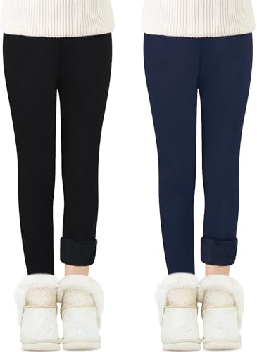 Adorel Leggings Polaire Hiver Pantalon Coton Fille Lot de 2 Bleu Marine, Noir 9-10 Ans (Taille Fabricant: 160)