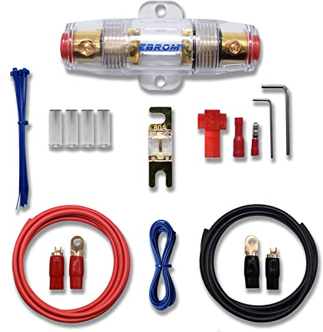 EBROM Batteriekabel 16mm2 Vollkupfer Car Hifi Kabel Set 80A AFS Sicherung | 16 mm² (AWG 6) 2 m Pluskabel rot + 2 m Massekabel schwarz, AFS Sicherungshalter + 80 A Sicherung, Ring- und Gabelkabelschuhe