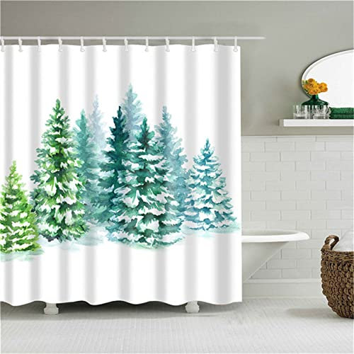 Duschvorhang für Eckdusche und Kleine Badewanne, Bad vorhang Textil aus Polyester Stoff Schimmelresistent Wasserabweisend und Waschbar, Schneebaum300x180cmmit Duschvorhangringen Shower Curtains