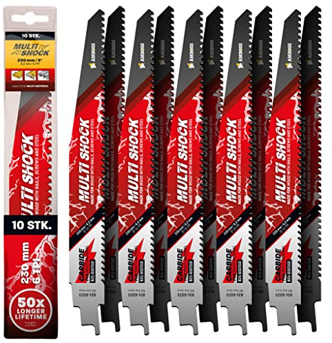 AMBOSS MULTI SHOCK – 10 x sticksågblad längd 230 mm/6 ZpZ – perfekt för trä med spikar och trä med skruvar samt stål – multimaterial