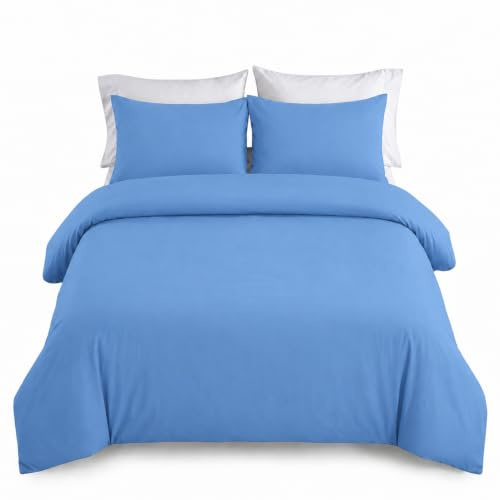 IR Imperial Rooms King Size Duvet Cover Sets Brushed Microfiber 3 PCs Plain Light Blue Bedding Set with Pillow Cases Button Closure Ultra Soft Quilt Bed Cover (230 x 220 cm)