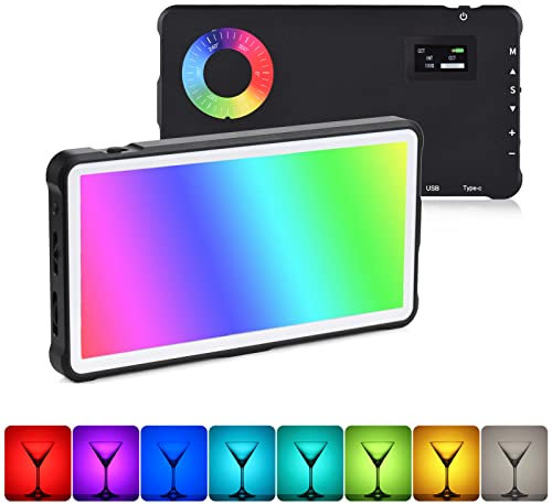 Andoer RGB LED Videoleuchte Metallmaterial mit 4000mAh Akku,24 Lichteffekten,LCD-Display für Vlogs, Produktfotografie und YouTube - wiederaufladbar und dimmbar von 2500K-9000K